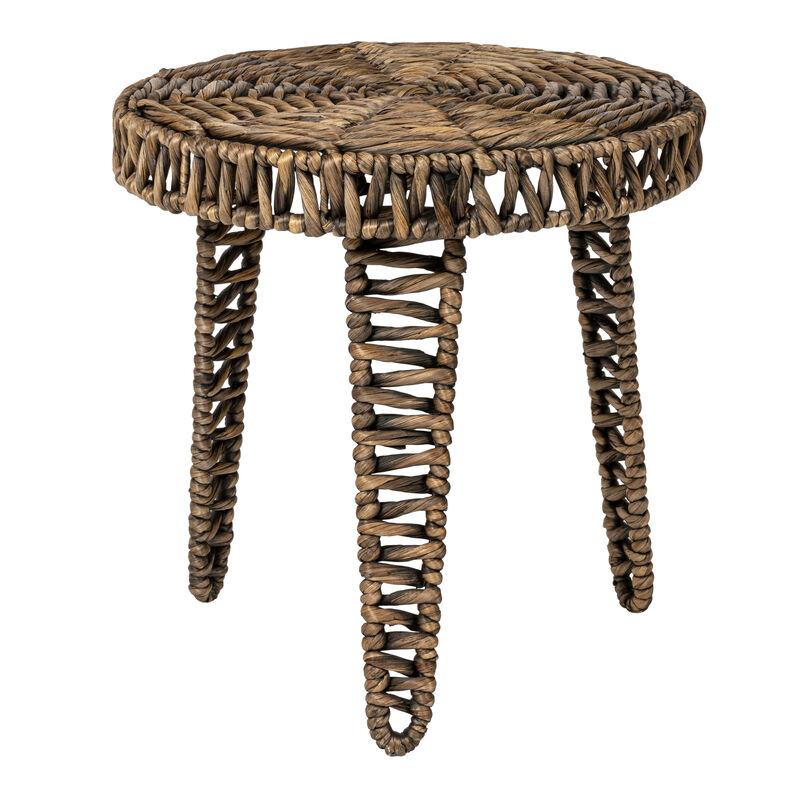 Amara Coastal Bohemian Handwoven Water Hyacinth Round Tripod End Table image number 0