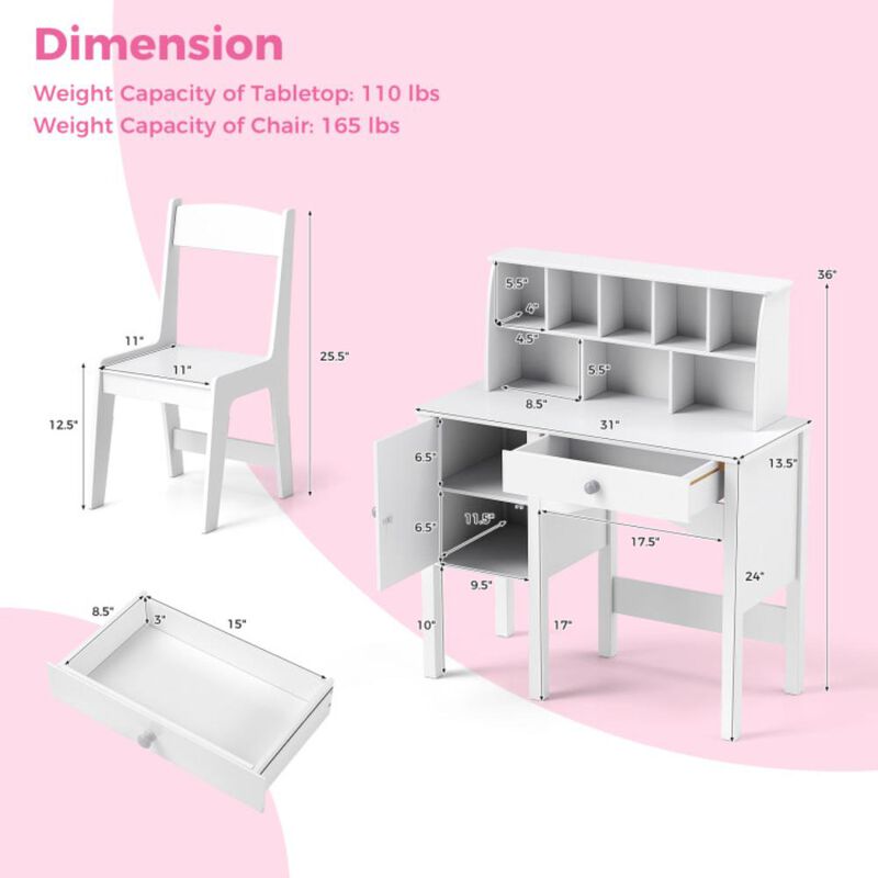 Hivvago Kids Study Desk and Chair Set with Chair Hutch and Storage Cabinet for 3+ Years Old