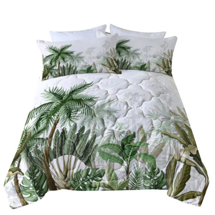 3-Piece Coconut Tree Comforter Set Tropical Palm Tree Bedding for a Relaxing Coastal Vibe