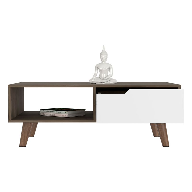 Oslo Coffee Table 2.0, One Drawer, Four Legs -Dark Brown / White