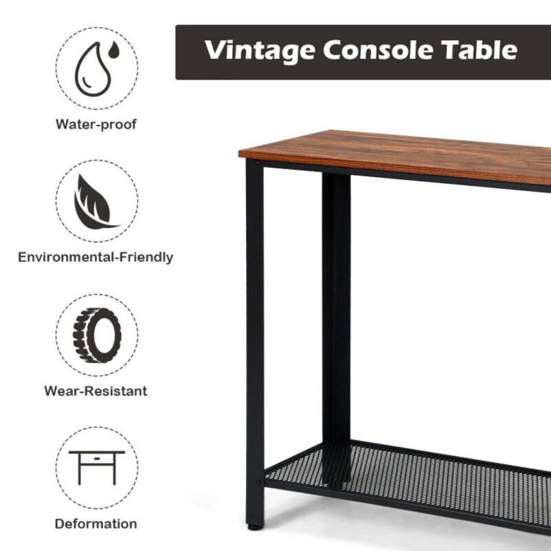 Hivvago Wood Console Sofa Table with Adjustable Feet and Storage Shelf