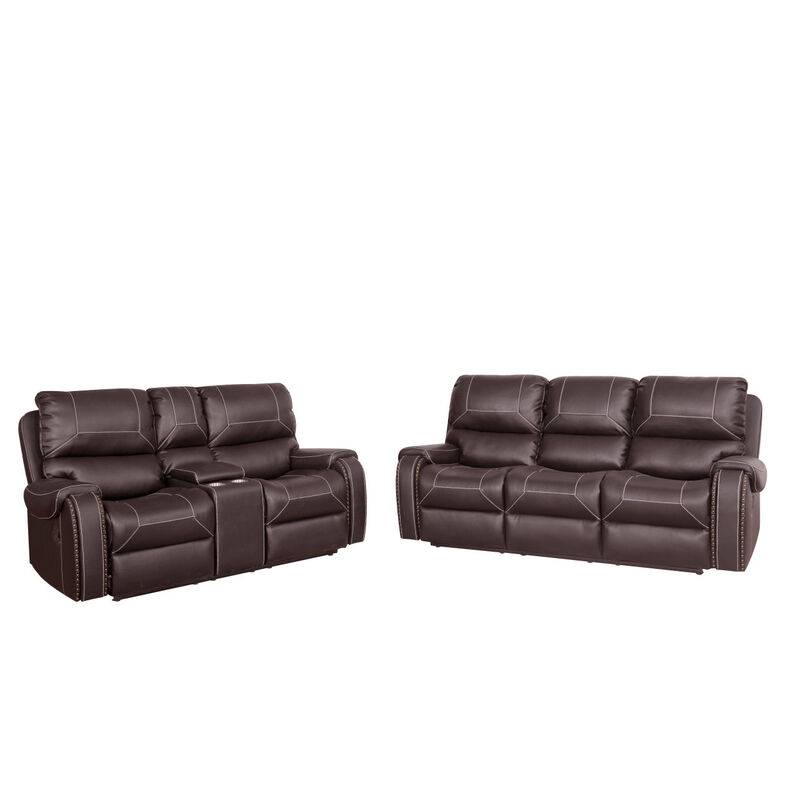 Faux Leather Reclining Sofa Couch Loveseat Sofa for Living Room Brown