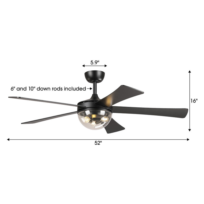 52" Modern Matte Black Reversible DC Motor Ceiling Fan with Light and Remote image number 5