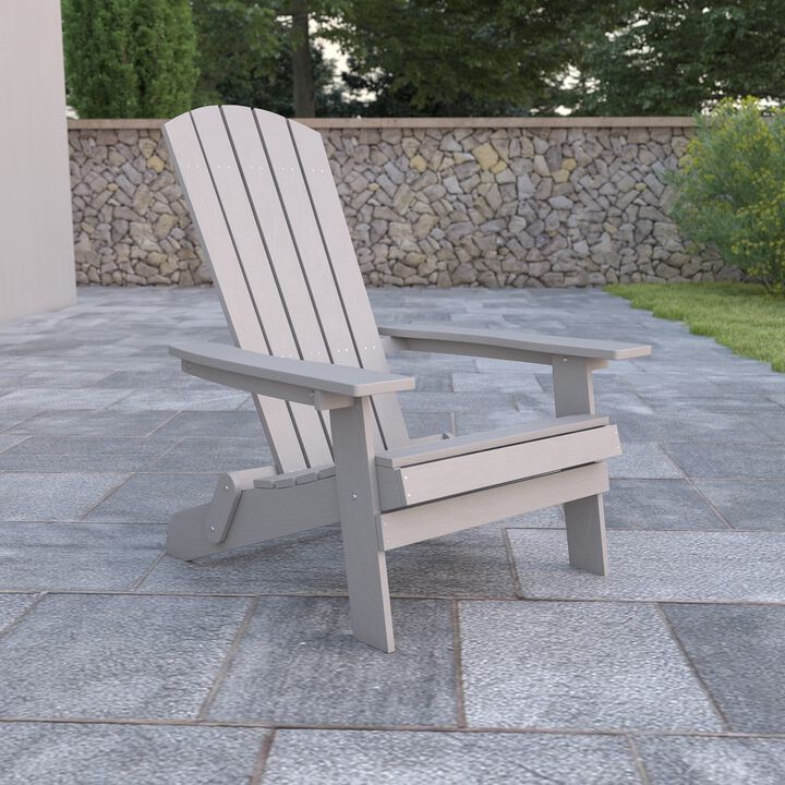 Flash Furniture Charlestown Commercial Folding Adirondack Chair - Gray - Poly Resin - Indoor/Outdoor - Weather Resistant