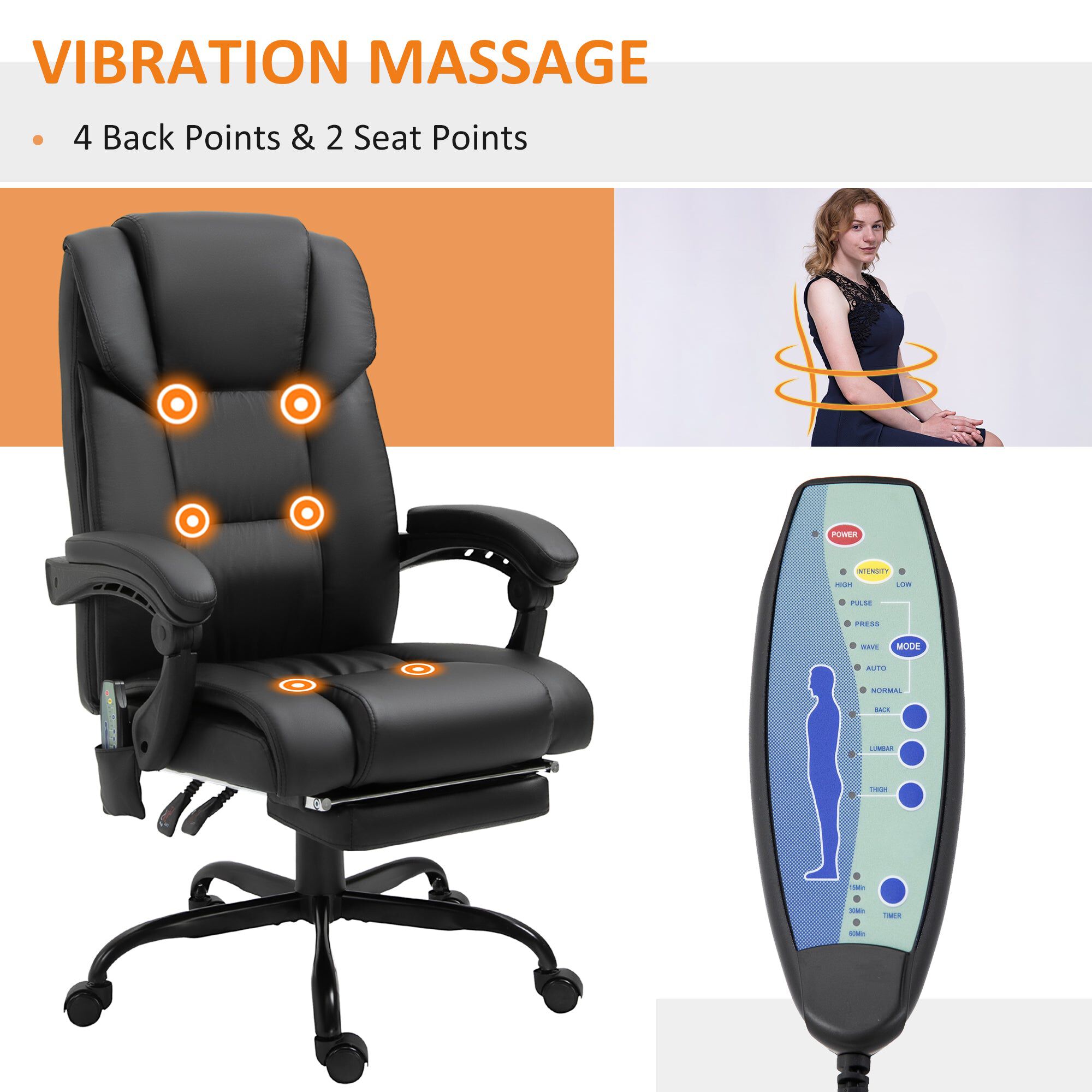 Black Ergonomic Comfort: High-Back Massage Office Chair with Footrest