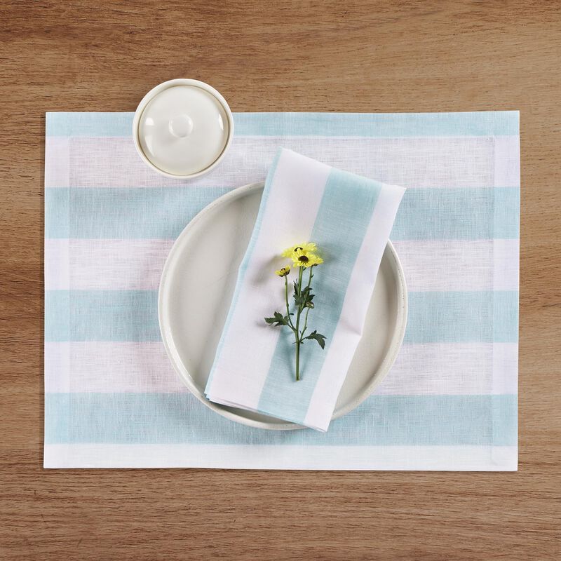 Solino Home 100% Pure Linen Dinner Napkins 20 x 20 Inch Set of 4 - Cabana Stripe