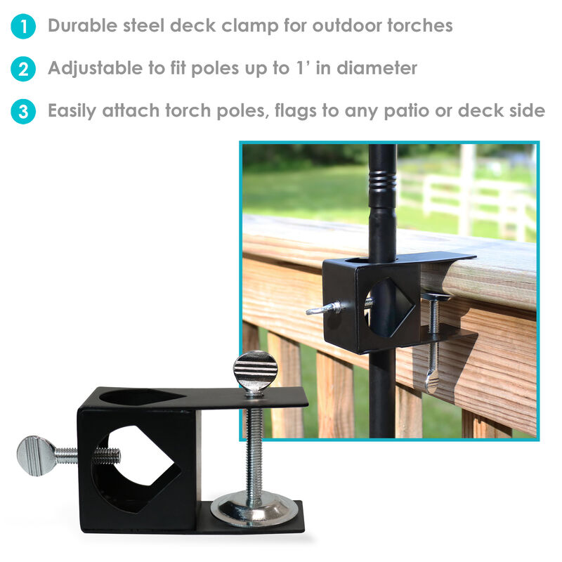 Sunnydaze Outdoor Torch Deck Clamp Holder - Black - Set of 4