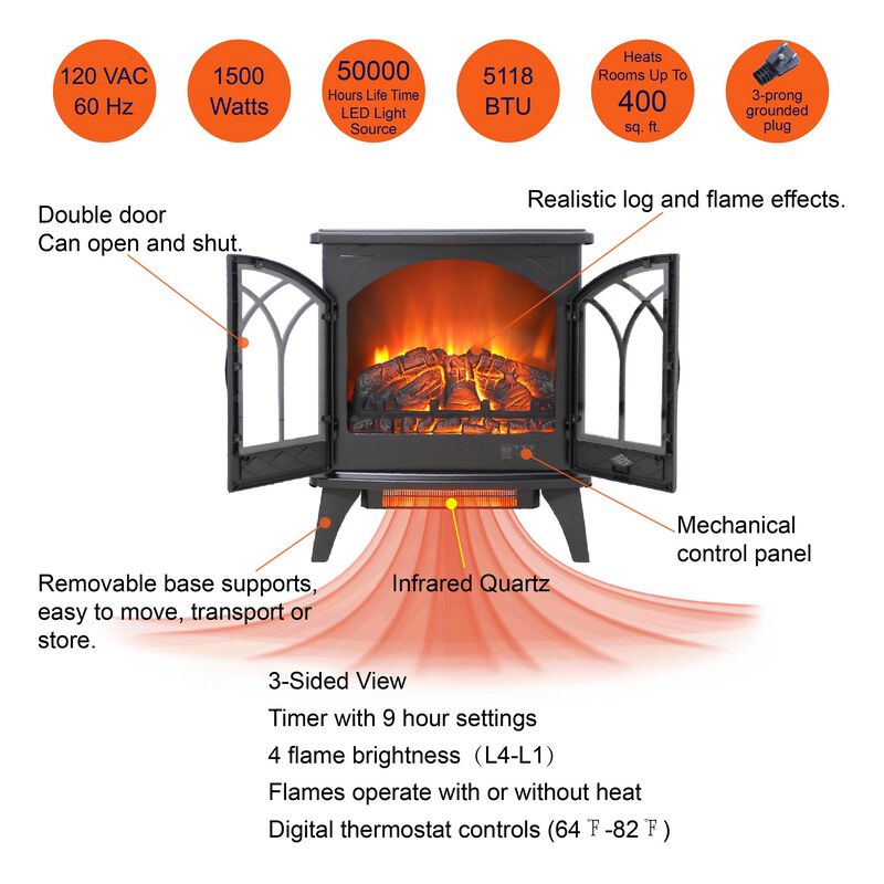MONDAWE 24 Inch 3D Infrared Electric Stove With Remote Control