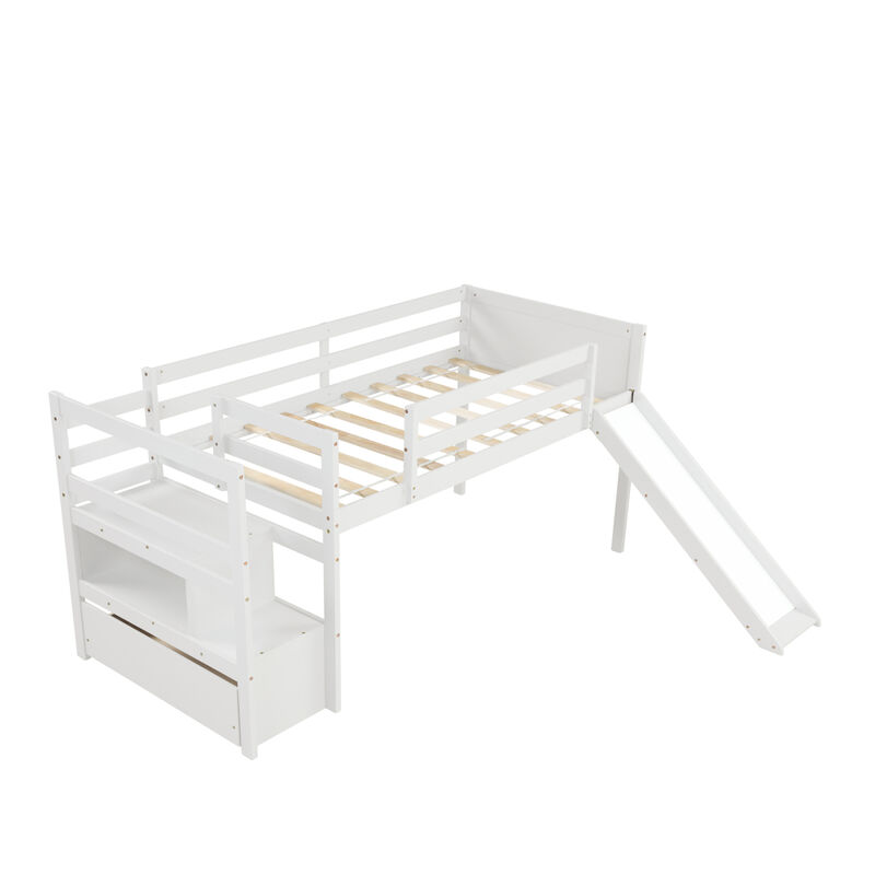 Twin Low Loft Bed with Stairs and Slide