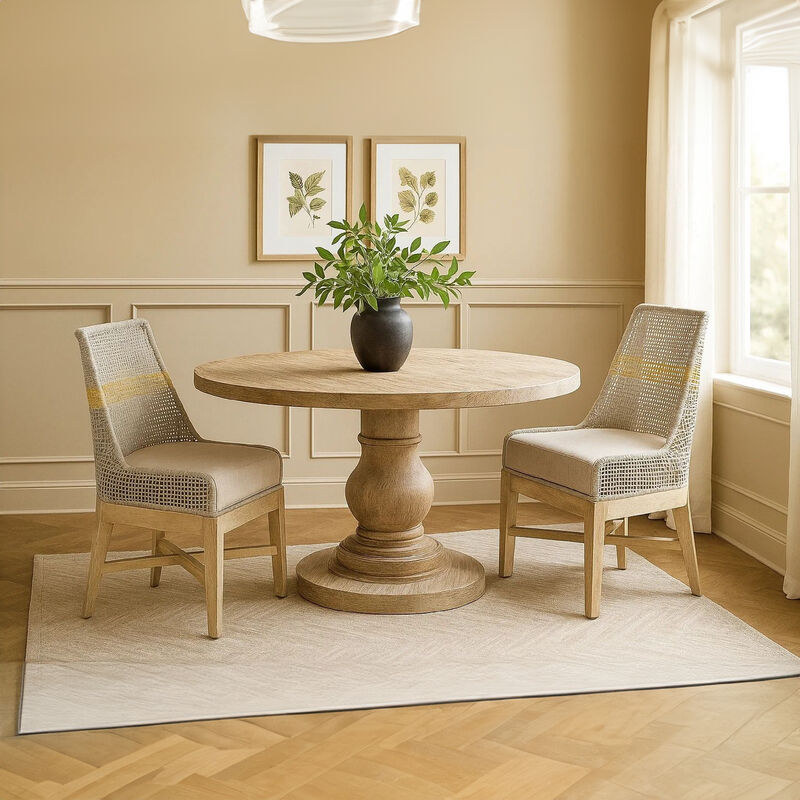 Avira Set of 2 Dining Chairs | Handcrafted Mango Wood | Cotton Rope Weaving | Beige Cushion