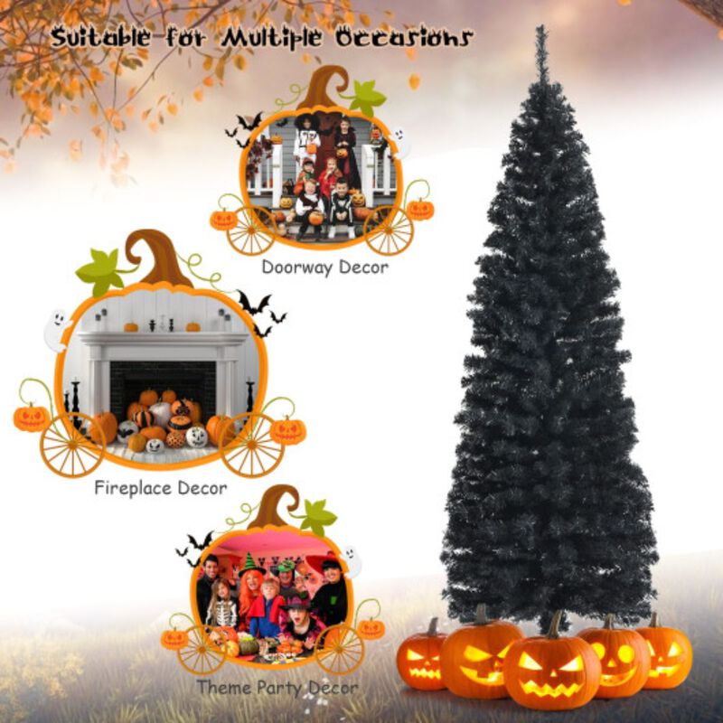 6 Feet Unlit Pencil Tree Artificial Christmas Tree With Metal Stand