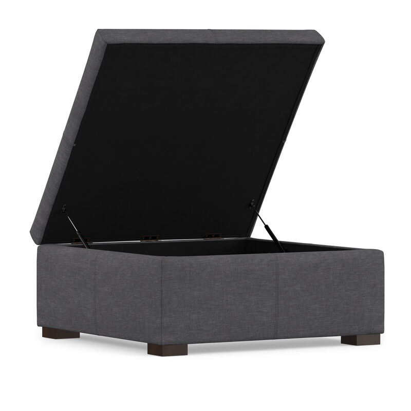 Gabbie 36 inch Wide Contemporary Square Square Coffee&nbsp;Table Storage Ottoman in Slate Grey Polyester Linen, Assembled image number 3