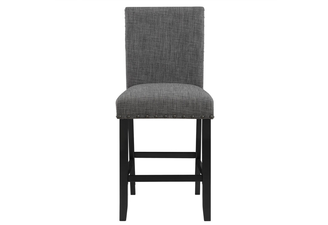 HomeRoots Set of Two 26" Gray and Black Wood and Fabric Counter Height Bar Chairs