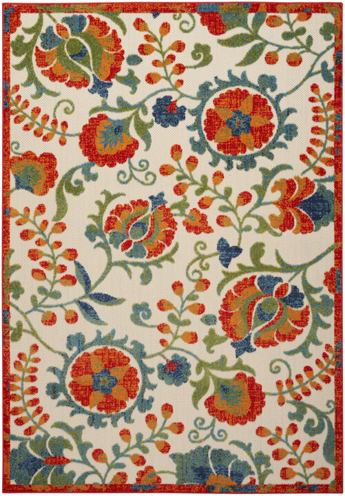 HomeRoots 4' X 6' Red Gold Green And Teal Blue Floral Indoor Outdoor Area Rug