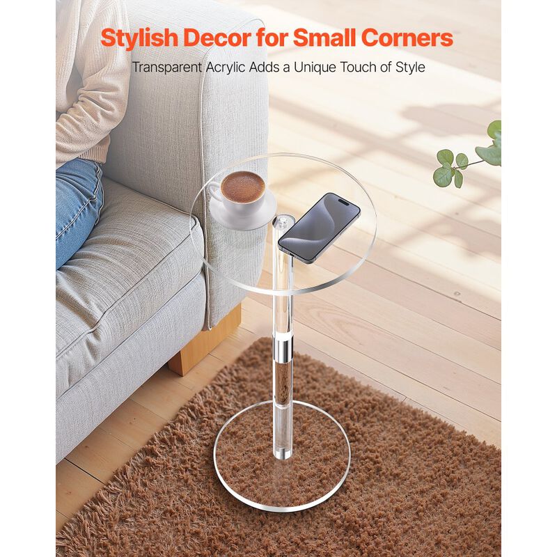Modern Acrylic End Table Round Top Clear Side Desk Stand image number 4