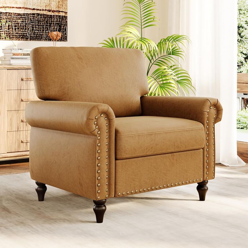 Vipbear Mid Century Accent Chair with Nailhead Trim, Saddle Faux Leather Armchair for Living Room image number 2