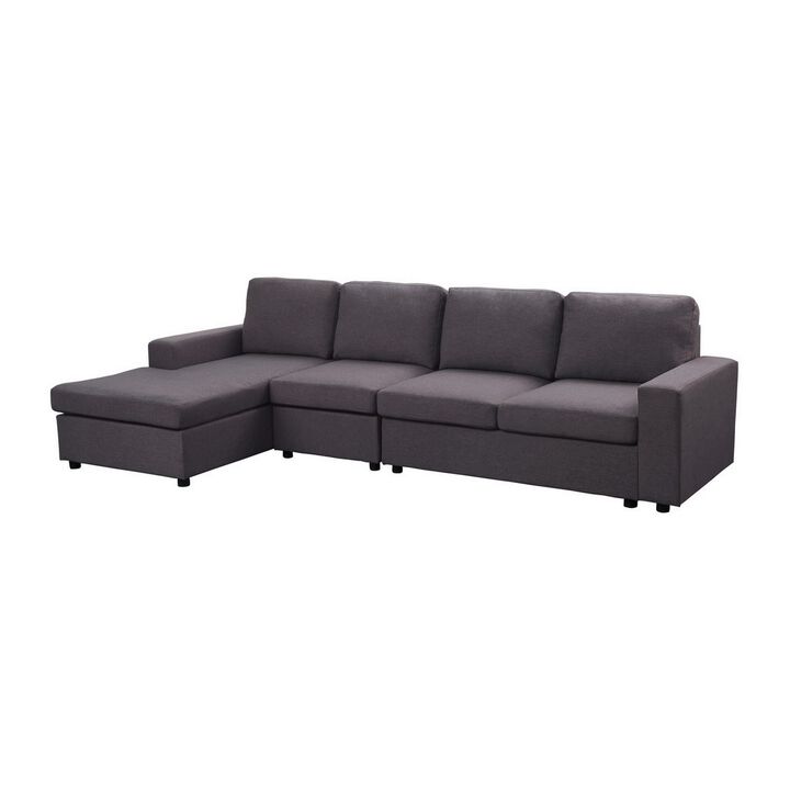 Luis 121 Inch Reversible Sectional Sofa Chaise with Padded Seats, Dark Gray-Benzara