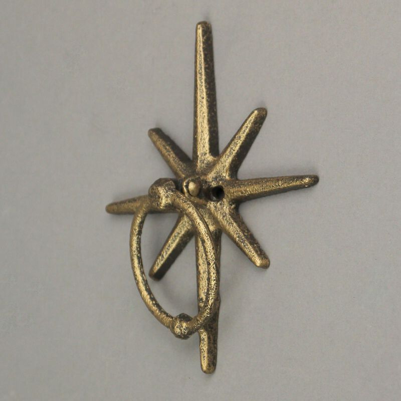 Gold Cast Iron Decorative Starburst Door Knocker Rustic Celestial Home Decor image number 4