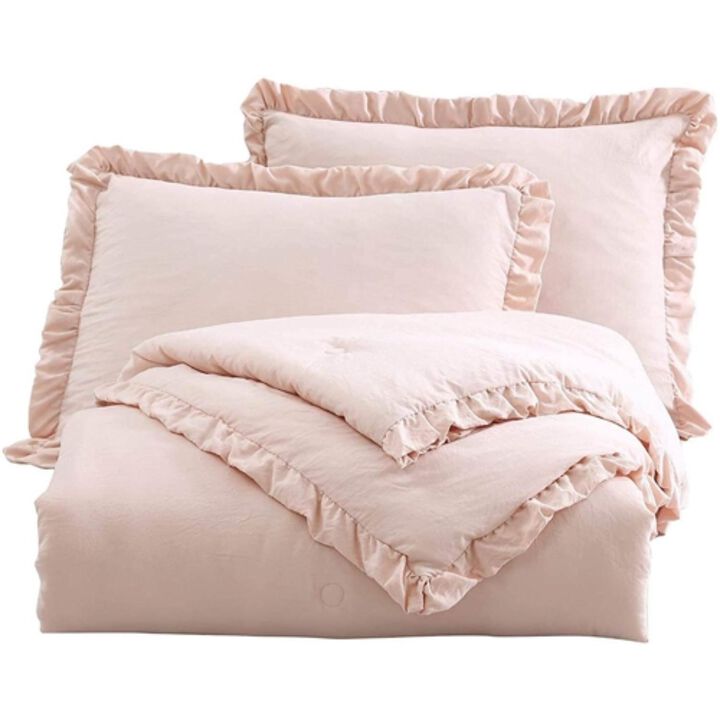 Hivvago Queen Oversized Pink Ruffled Edge Microfiber Comforter Set