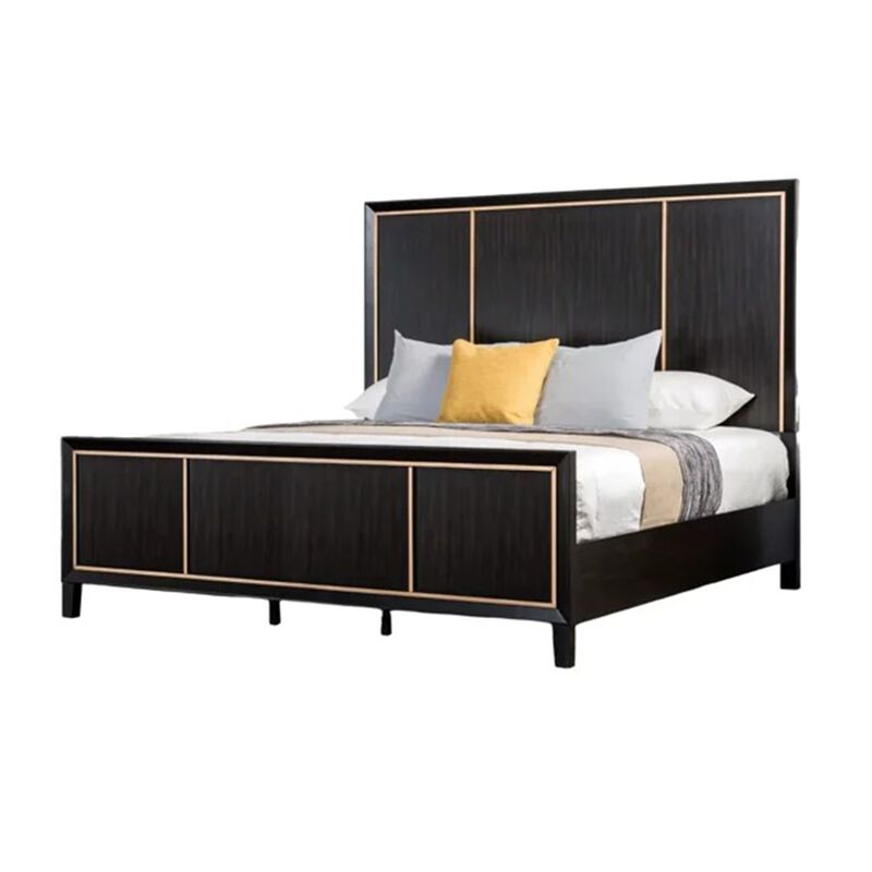 Queen Bedroom Set, Espresso Brown, Gold Wood, 3 Piece Set with 2 Nightstands image number 2