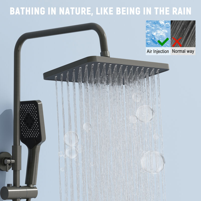 FUFU&GAGA Modern Shower System with Copper Valve Core, 201 Stainless Steel Pipe, PVC Spray Heads, and Fahrenheit Temperature Display, Complete Bathroom Fixture, (11.8" L x 7.9" W x 46.7" H), Black