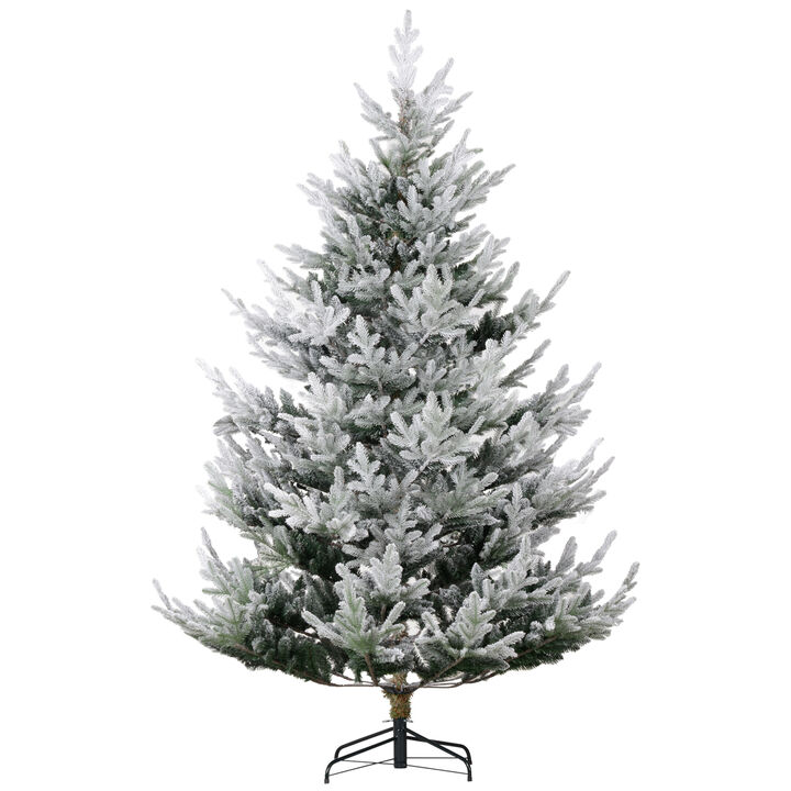 BreeBe 7.5FT Hinged Flocked Xmas Tree with Realistic Branch Tips