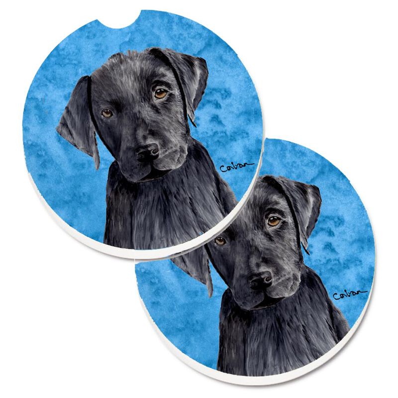Caroline's Treasures Blue Labrador Set of 2 Cup Holder Car Coasters SC9136BUCARC, 2.56, Multicolor image number 0
