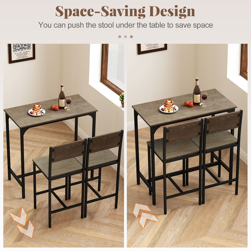 Counter Height 3-Piece Bar Set with Stools and Footrest – Ideal for Small Areas