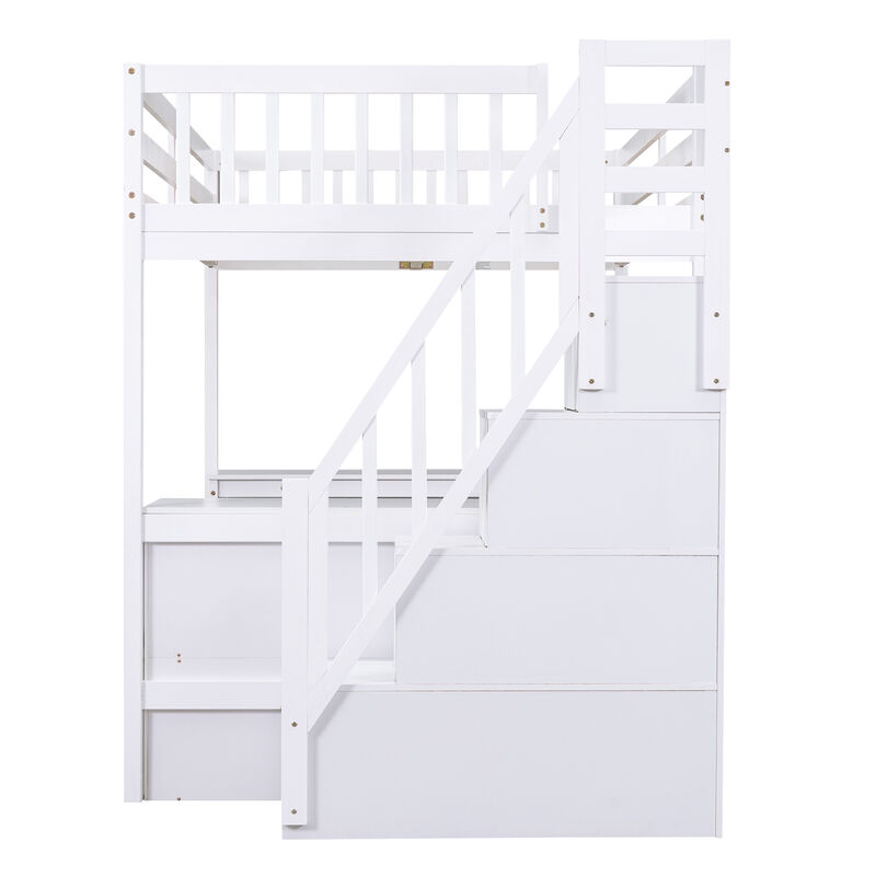 Merax Full Size Loft Bed with Built-in L-Shaped Desk and Three-Tier Storage Shelves