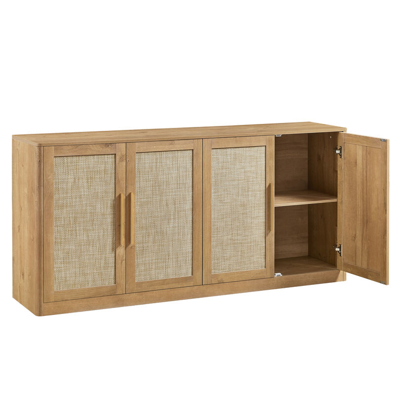 TATEUS 67" Rattan 4-Door Buffet Cabinet, Boho Sideboard, Large Credenza Sideboard Buffet image number 0