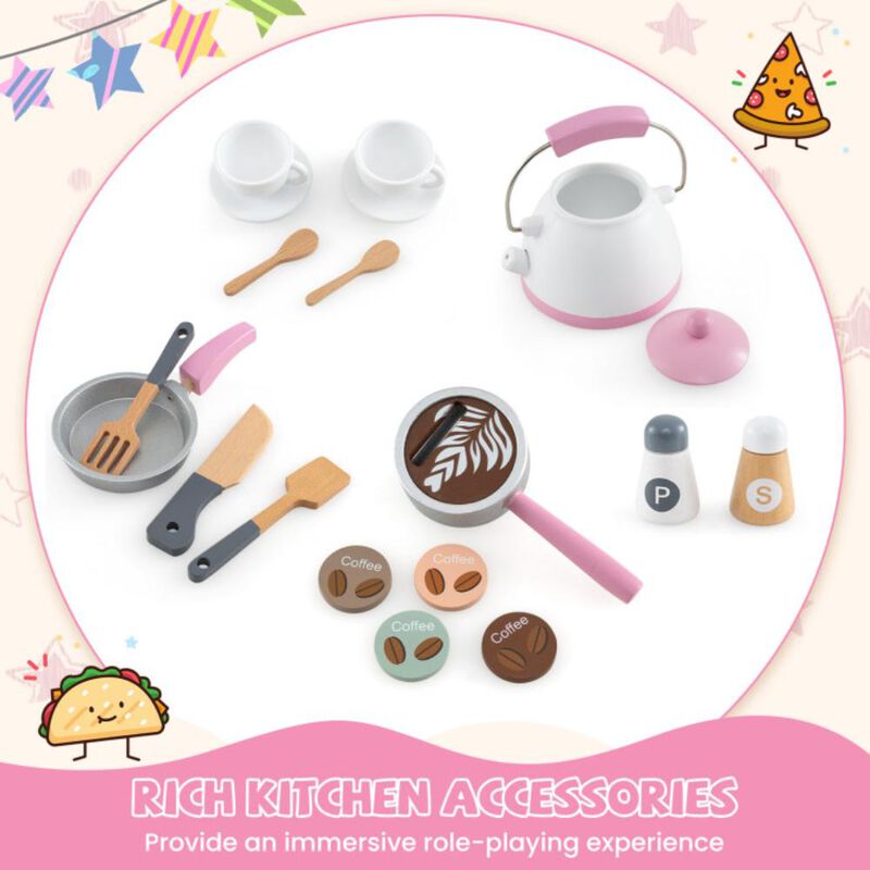 Hivvago Corner Wooden Play Kitchen with Coffee Machine and Slide for Kids