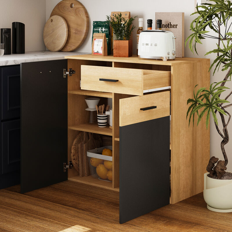 FUFU&GAGA Sideboard with Storage Cabinet, Adjustable Shelves & Drawers, Modern Farmhouse Buffet Cabinet for Kitchen, Dining Room, Living Room, (35.4" W x 34.1" H x 17.7" D), Rustic Oak & Black