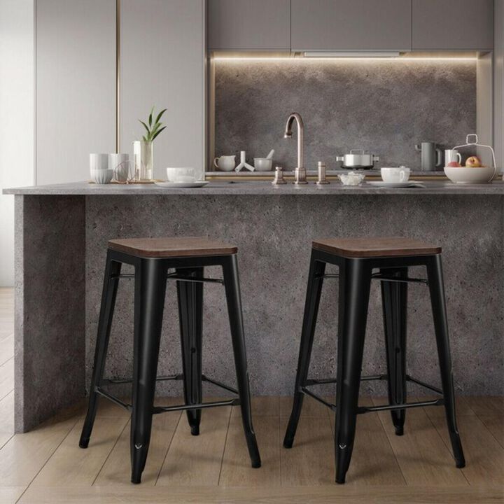 Hivvago Set of 4 Counter Height Backless Barstools with Wood Seats