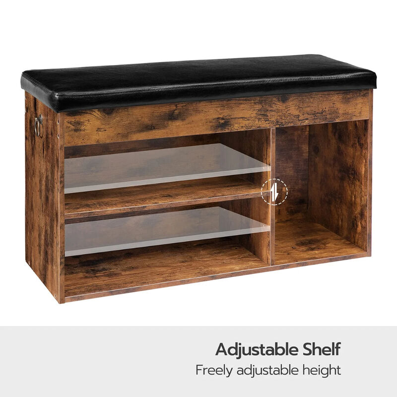 Entryway Shoe Storage Bench with Flip-Top Seat and Padded Cushion-Brown image number 4