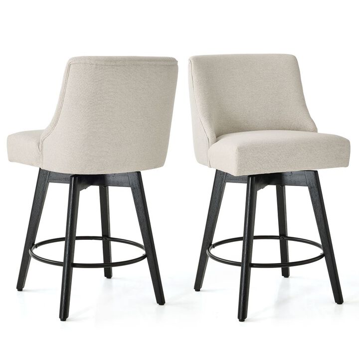 Counter Height Bar Stools, 26" Swivel Barstools with Backs, Linen Bar Chairs for Dining Room, White