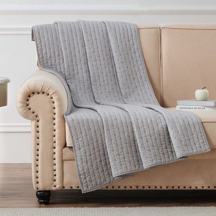 Greenland Home Fashions Monterrey Finely Stitched Throw Blanket Classic Solid Color Styling 50" x 60" Gray