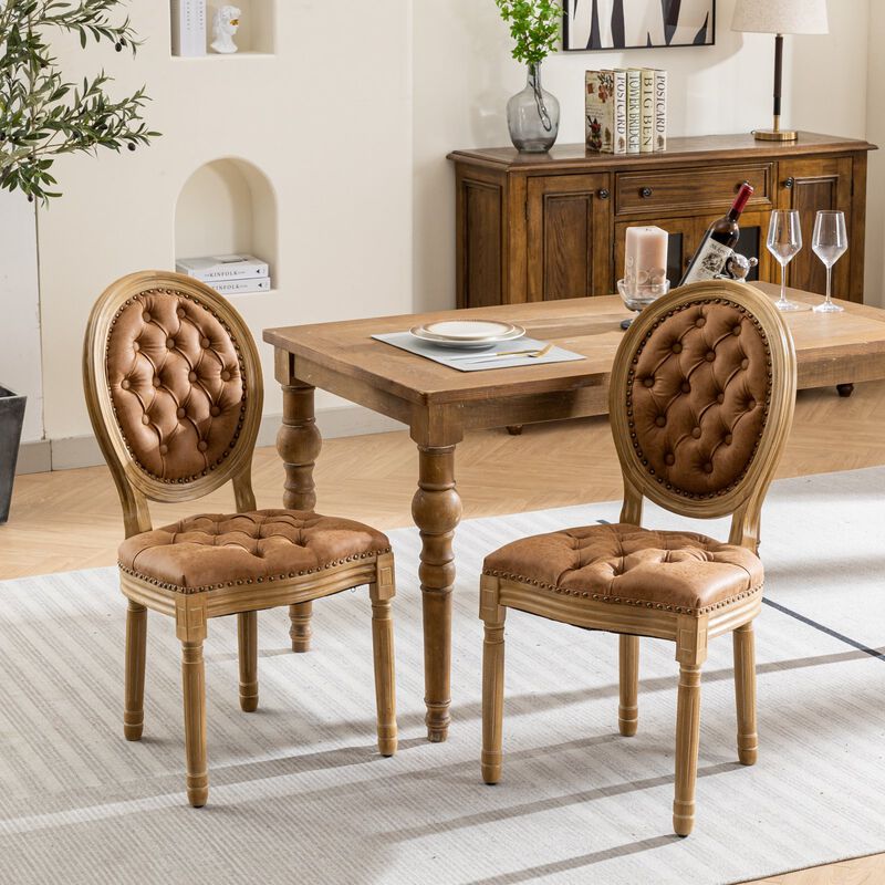 Whisen French Style Dining Chair, Rubberwood Frame with PU Leather Upholstery, Handmade Tufted & Nailhead Trim, Set of 2 for Living Room Kitchen image number 1