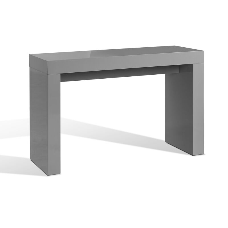 Libi 47 Inch Console Table, Minimalist Rectangular Top, Lacquered Gray