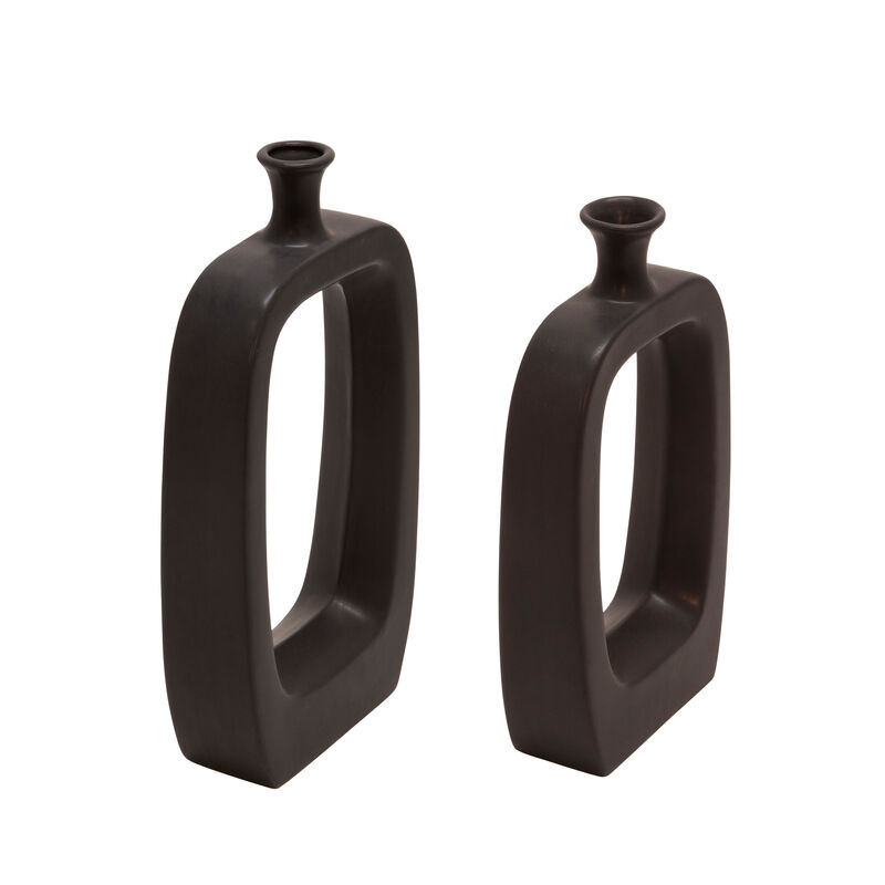 Cer, 14" Vase W/cutout, Black image number 3