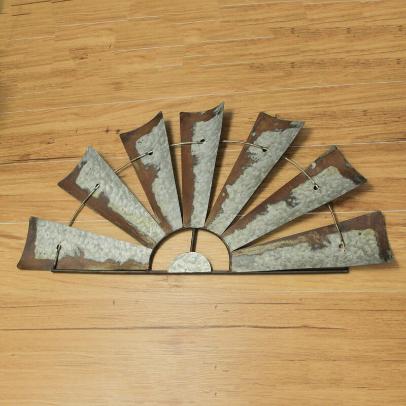 Distressed Rustic Galvanized Metal Half Moon Windmill Wall Art Sculpture image number 6