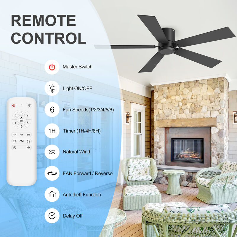 Breezary 2-Pack 42" Ceiling Fan No Light, 5 Blade, 6 Speed DC Motor, Reversible, Quiet Flush Mount, Remote Control image number 2
