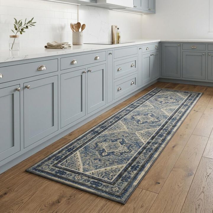 HomeRoots Geometric Power Loom Distressed Stain Resistant Runner Rug