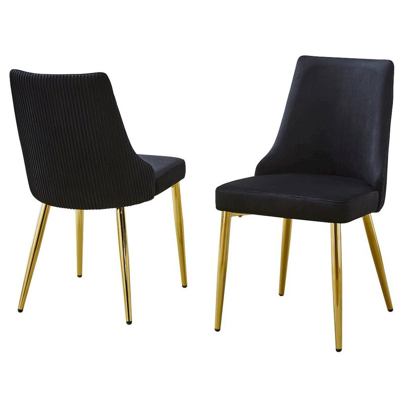 Best Quality Furniture Set Of 2 Velvet Side Chairs In Black And Pleated Back