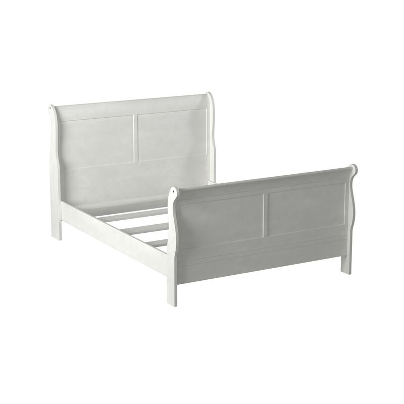 Classy Transitional Style Queen Size Sleigh Bed, White-Benzara