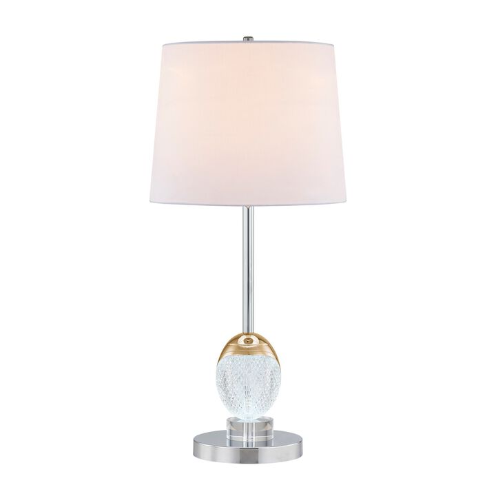 27 Inch Table Lamp, Tapered Drum Fabric Shade, Modern Metal Base, Silver - Benzara