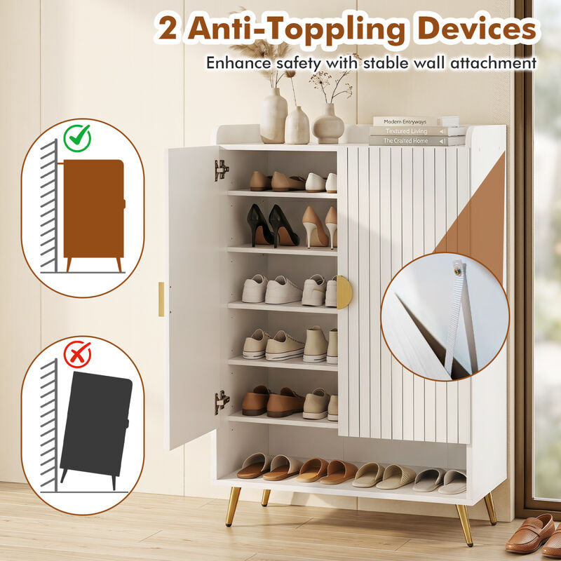 44" Tall Shoe Storage Cabinet with 7-Tier Doors and Adjustable Shelves for Entryway image number 6
