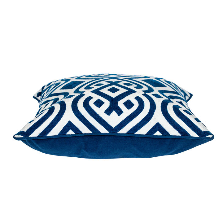 HomeRoots 20" Blue and White Geometric Cotton Throw Pillow