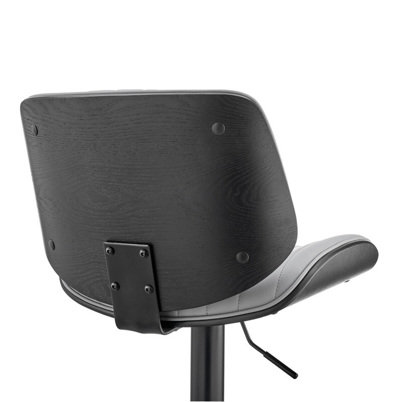 Brock Adjustable Gray Faux Leather and Walnut Wood Stool with Black Base image number 6