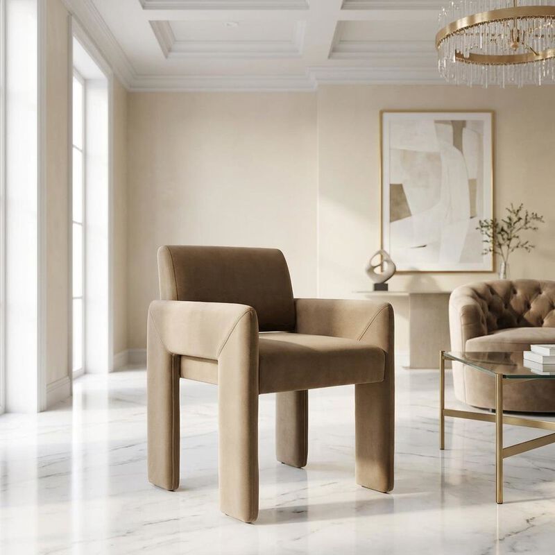 Performance Velvet Dining Armchair with Stain-Resistant Fabric, Taupe image number 4
