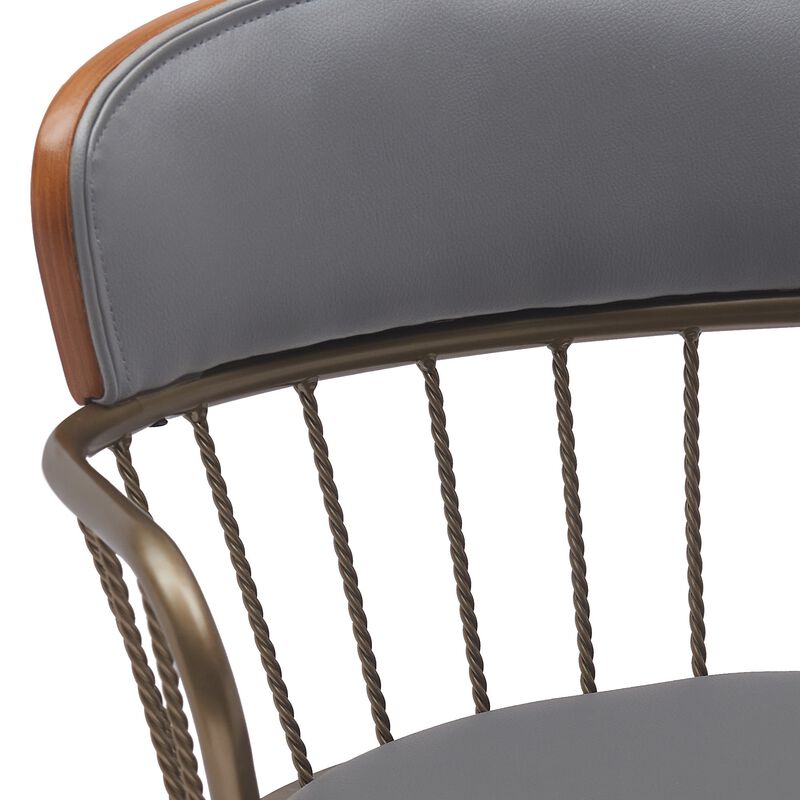 30" Swivel Walnut Wood Bar Stool in Gray Faux Leather with Golden Bronze Metal image number 3